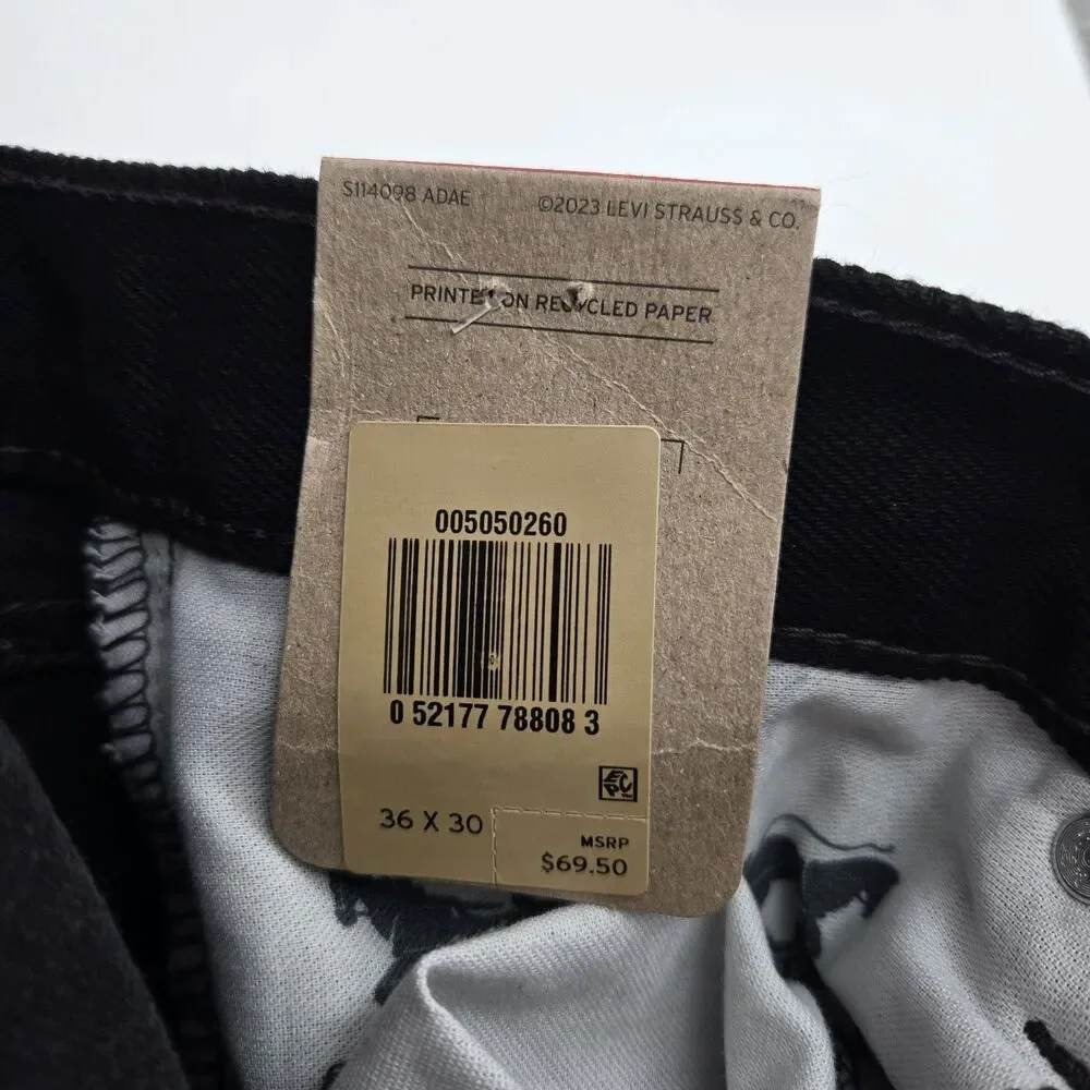 NWT Levis 505 Denim Jeans Mens 36x30 Regular Fit Straight Leg Black 100%‎ Cotton